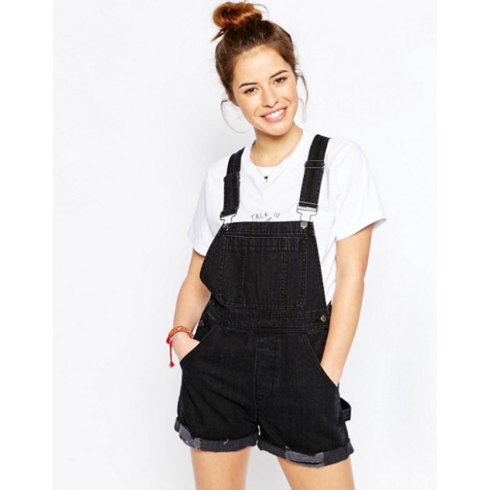 ASOS Denim Short Overall in Washed Black